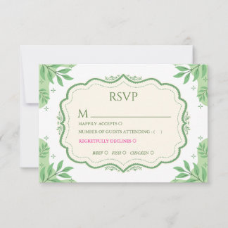 Vintage Sage Green RSVP Card with Meal Choice