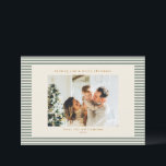 Vintage Sage Green Stripes Custom Photo Christmas Holiday Card<br><div class="desc">Share warm holiday wishes with this modern striped Christmas card featuring your favourite family photo. Designed with a clean ivory background and sage green horizontal stripes, this festive card pairs contemporary minimalism with timeless charm. The classic serif type and lower-case script lend a refined, heartfelt touch. Perfect for stylish families...</div>