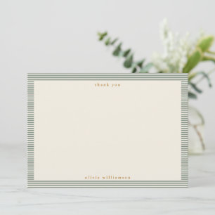 Vintage Sage Green Stripes Personalized Name Thank You Card