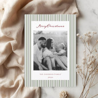 Vintage Sage Green Stripes Two Sided Family Photo