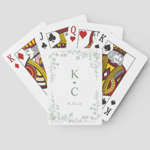 Vintage Sage Green Victorian Floral French Wedding Playing Cards