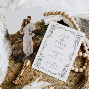 Vintage Sage Green Victorian Photo Wedding Save The Date