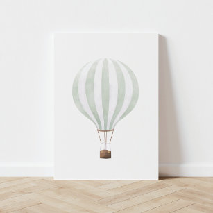 Vintage Sage Green Watercolor Hot Air Balloon Faux Canvas Print