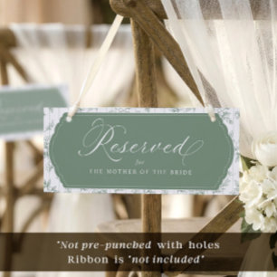 Vintage Sage Green Wedding Reserved Chair Sign
