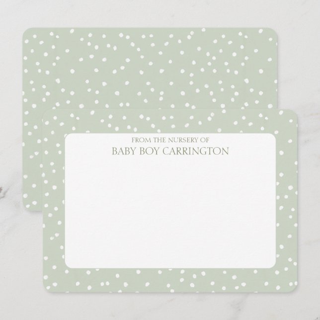 Vintage Sage Green White Polka Dots Personalized  Card (Front/Back)
