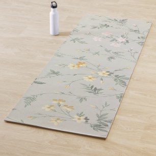 Vintage Sage Green Wildflower Floral Pattern Yoga Mat