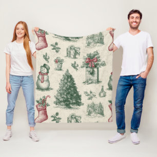 Vintage Sage Green Winter Toile Christmas (1) Fleece Blanket