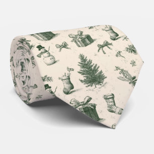 Vintage Sage Green Winter Toile Christmas (2) Tie