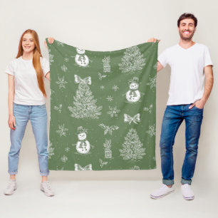 Vintage Sage Green Winter Toile Christmas (3) Fleece Blanket