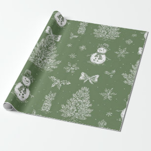Vintage Sage Green Winter Toile Christmas (3) Wrapping Paper