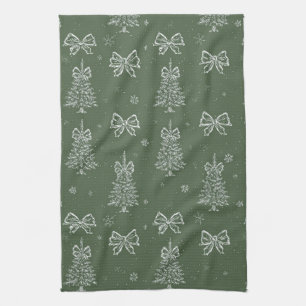 Vintage Sage Green Winter Toile Christmas (4) Tea Towel