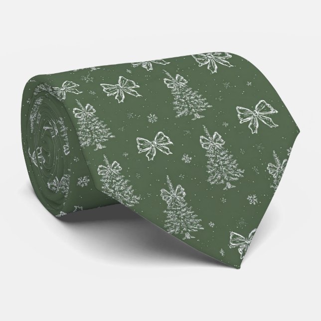 Vintage Sage Green Winter Toile Christmas (4) Tie (Rolled)