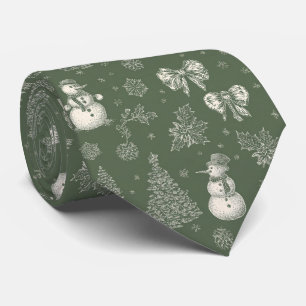 Vintage Sage Green Winter Toile Christmas (5) Tie