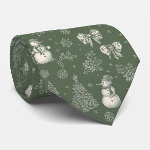 Vintage Sage Green Winter Toile Christmas (5) Tie