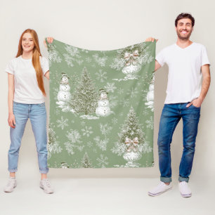 Vintage Sage Green Winter Toile Christmas (6) Fleece Blanket