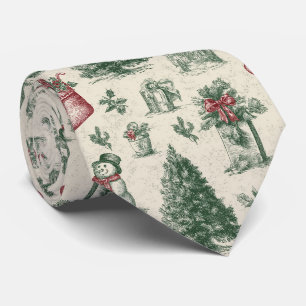 Vintage Sage Green Winter Toile Christmas Tie