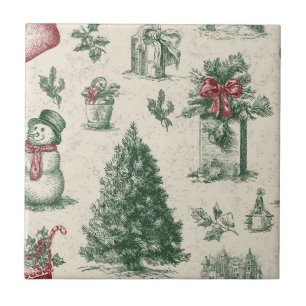 Vintage Sage Green Winter Toile Christmas Tile