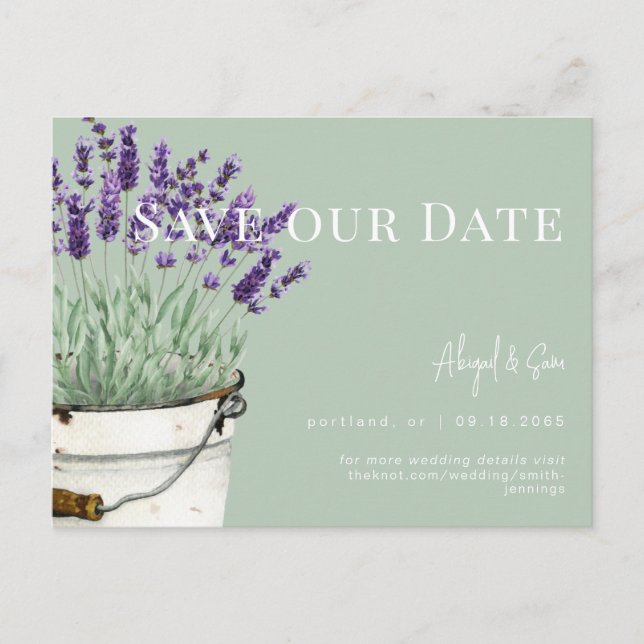 Vintage Sage & Lavender Wedding Save our Date Postcard (Front)