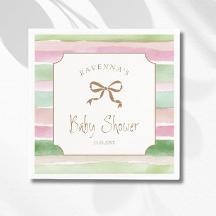 Vintage Sage Peach Blush Striped Gold Baby Shower Napkin