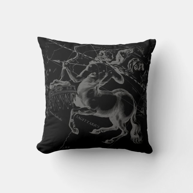 Vintage Sagittarius Constellation Black Hevelius Cushion (Front)