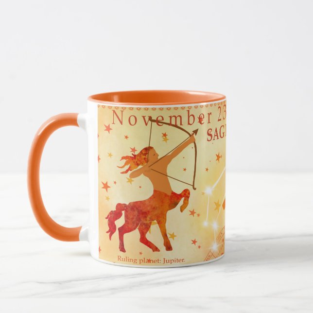 Vintage Sagittarius Zodiac Traits Personalised Mug (Left)