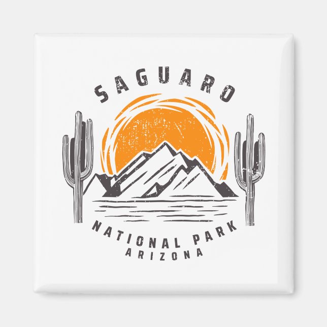 Vintage Saguaro National Park with cactus Magnet (Front)