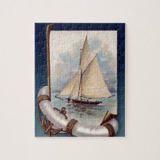 Vintage sail boat with life saver, rope and anchor jigsaw puzzle