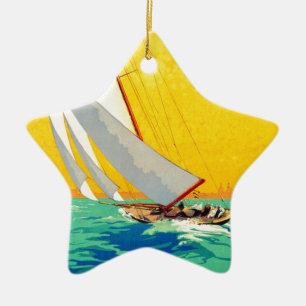 Vintage Sail Boats French Travel Ceramic Tree Decoration