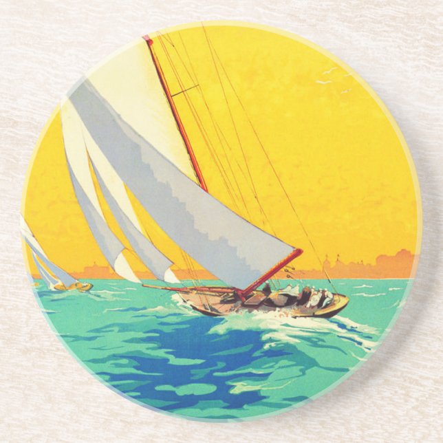 Vintage Sail Boats French Travel Coaster (Front)