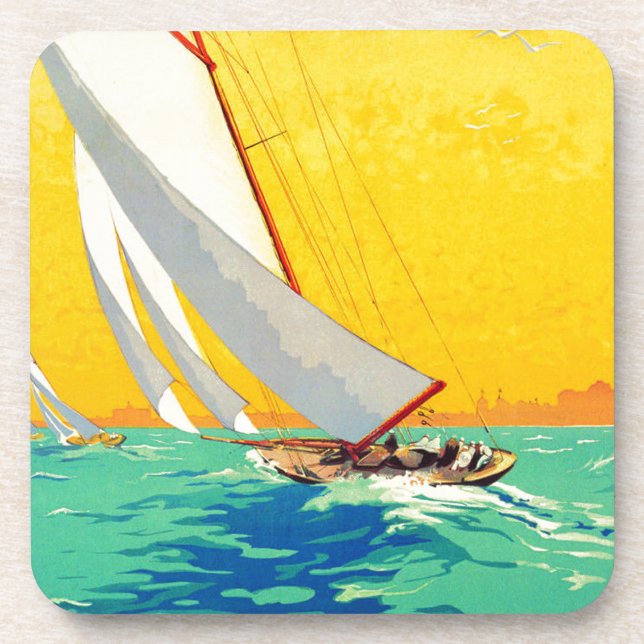 Vintage Sail Boats French Travel Coaster (Front)