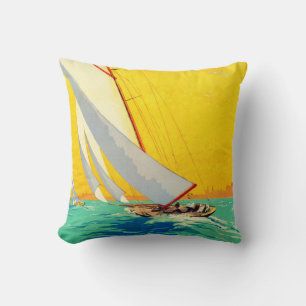 Vintage Sail Boats French Travel Cushion