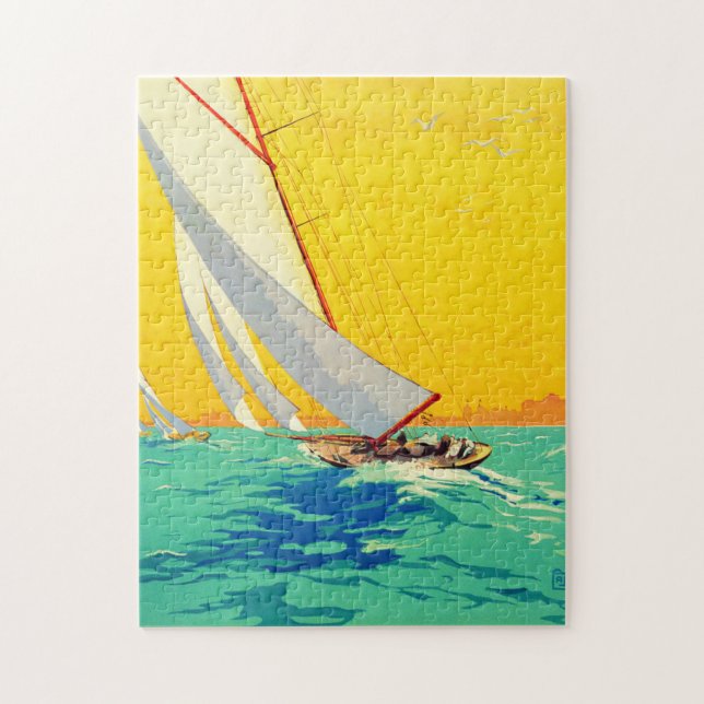 Vintage Sail Boats French Travel Jigsaw Puzzle (Vertical)