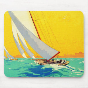 Vintage Sail Boats French Travel Mouse Mat