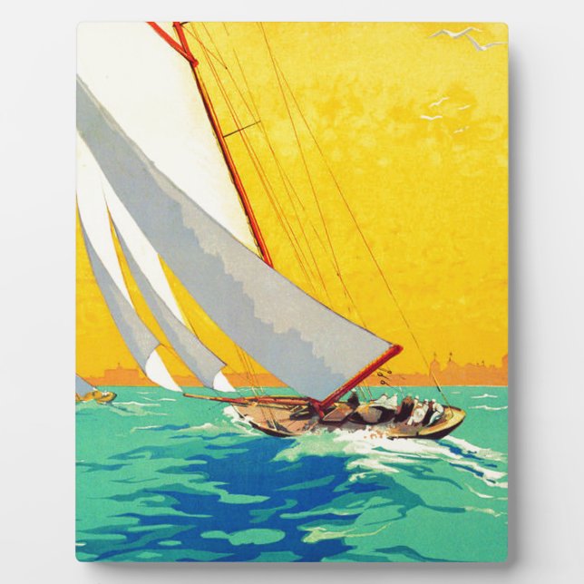 Vintage Sail Boats French Travel Plaque (Front)