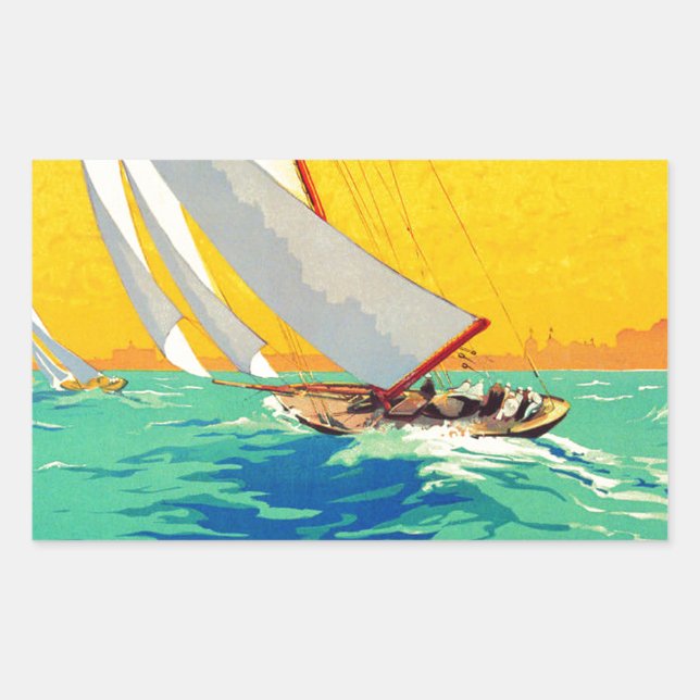 Vintage Sail Boats French Travel Rectangular Sticker (Front)