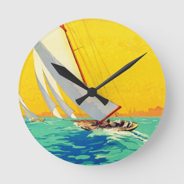 Vintage Sail Boats French Travel Round Clock (Front)