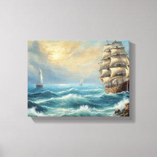 Vintage Sail Ship In The Ocean Canvas Print