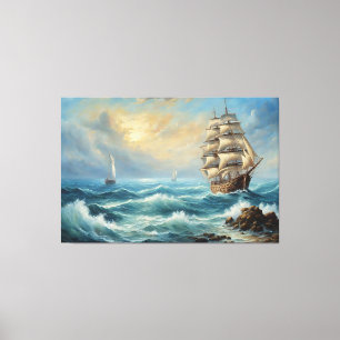 Vintage Sail Ship In The Ocean Canvas Print