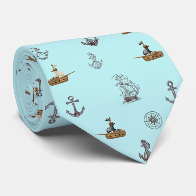 Vintage Sail Ships and Anchors    Tie (Rolled)