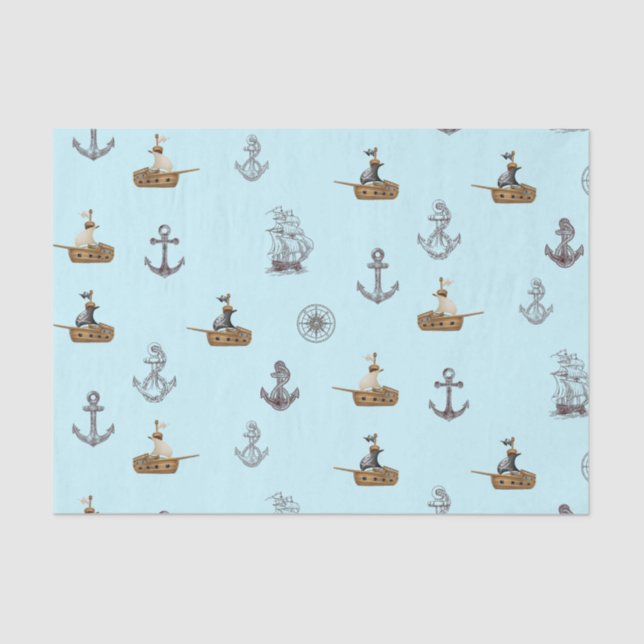 Vintage Sail Ships and Anchors   Tissue Paper (Front)