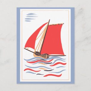 Vintage Sailboat Art Postcard