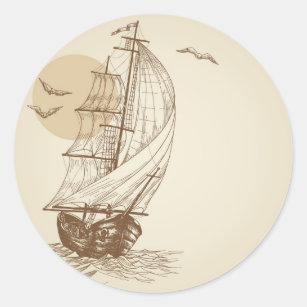 Vintage sailboat classic round sticker