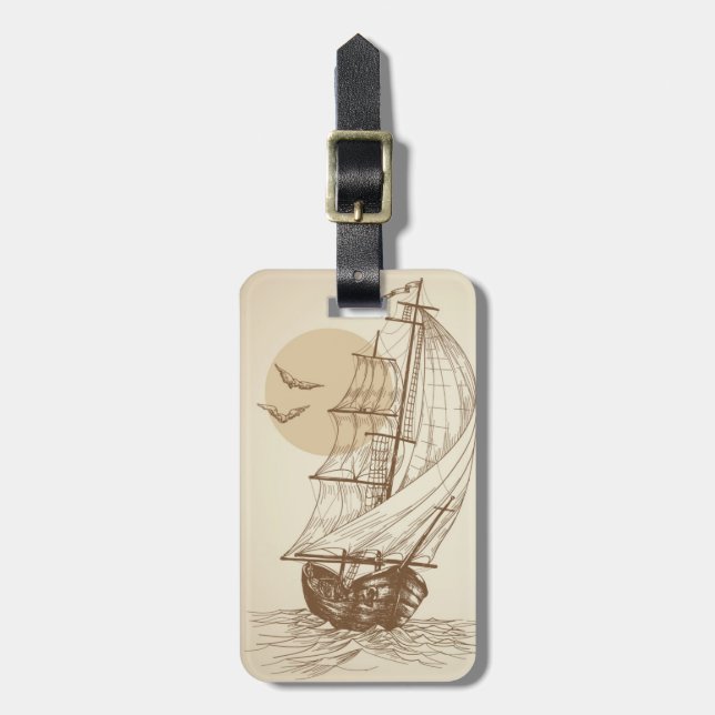 Vintage sailboat luggage tag (Front Vertical)