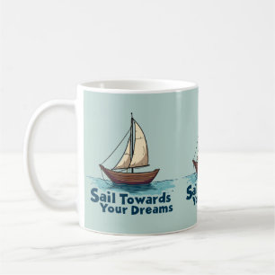 Vintage Sailboat Nautical Inspirational Quote Blue Coffee Mug