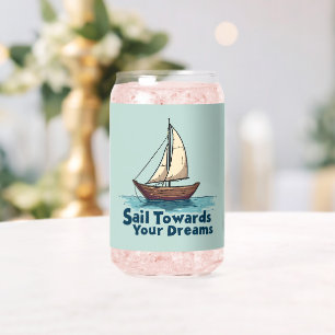 Vintage Sailboat Nautical Inspirational Quote Can Glass