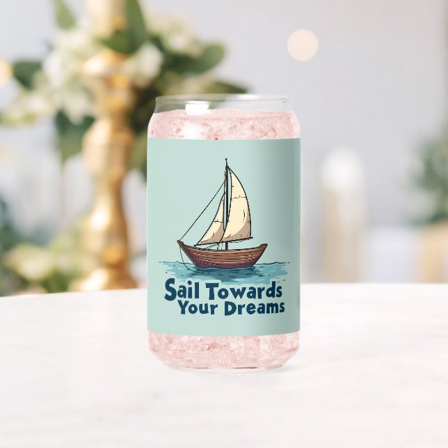 Vintage Sailboat Nautical Inspirational Quote Can Glass (Insitu (Wedding))