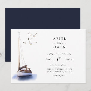 Vintage Sailboat Nautical Theme Wedding Invitation