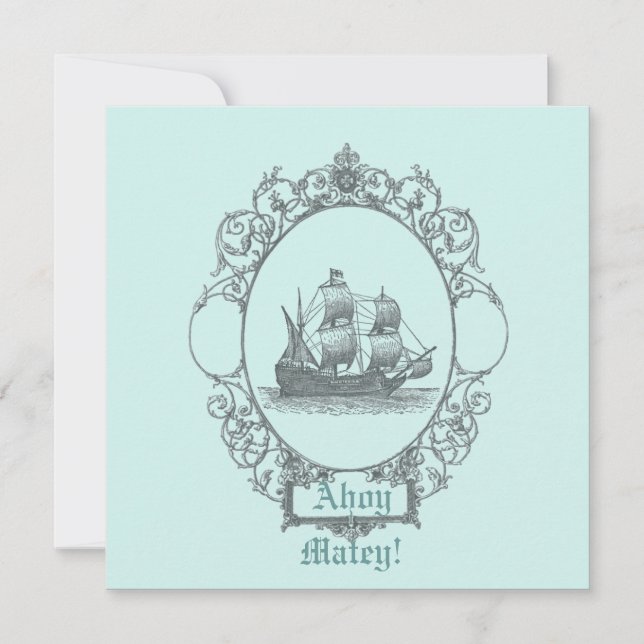 Vintage Sailboat Pirate Birthday Party Invitation (Front)