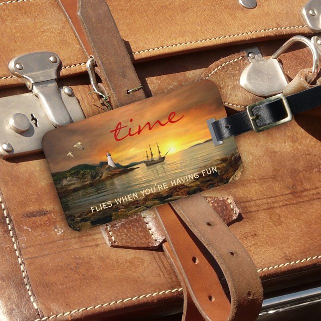 Vintage Sailboat Sunset Ocean Luggage Tag (Creator Uploaded)