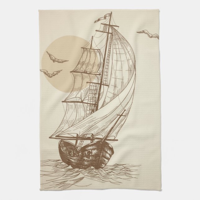 Vintage sailboat tea towel (Vertical)
